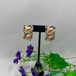 Vintage Abstract Vine Design Gold and Silver Plated Clip On Earrings